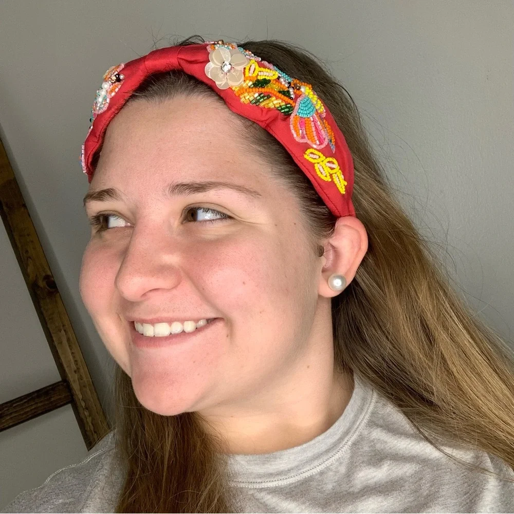 Treasure Jewels Vibrant Red Embroidered Butterfly Headband